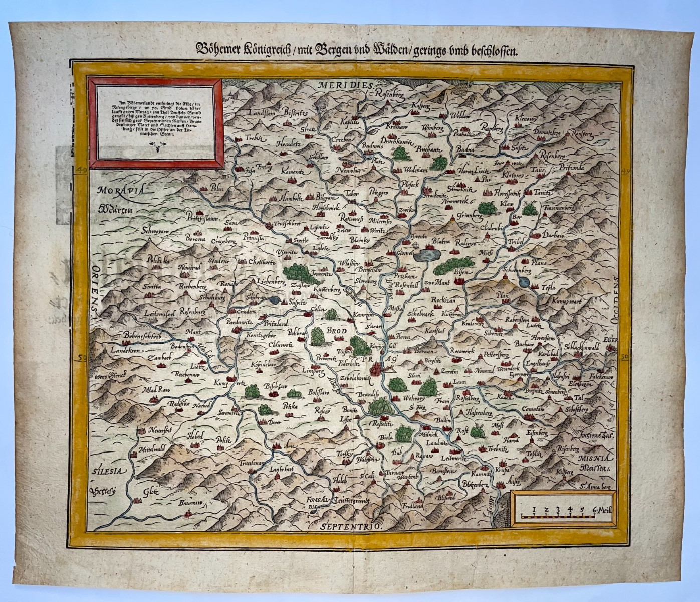 Bohemia 1564 Sebastian Munster Large Unusual Antique Map 16th Century
