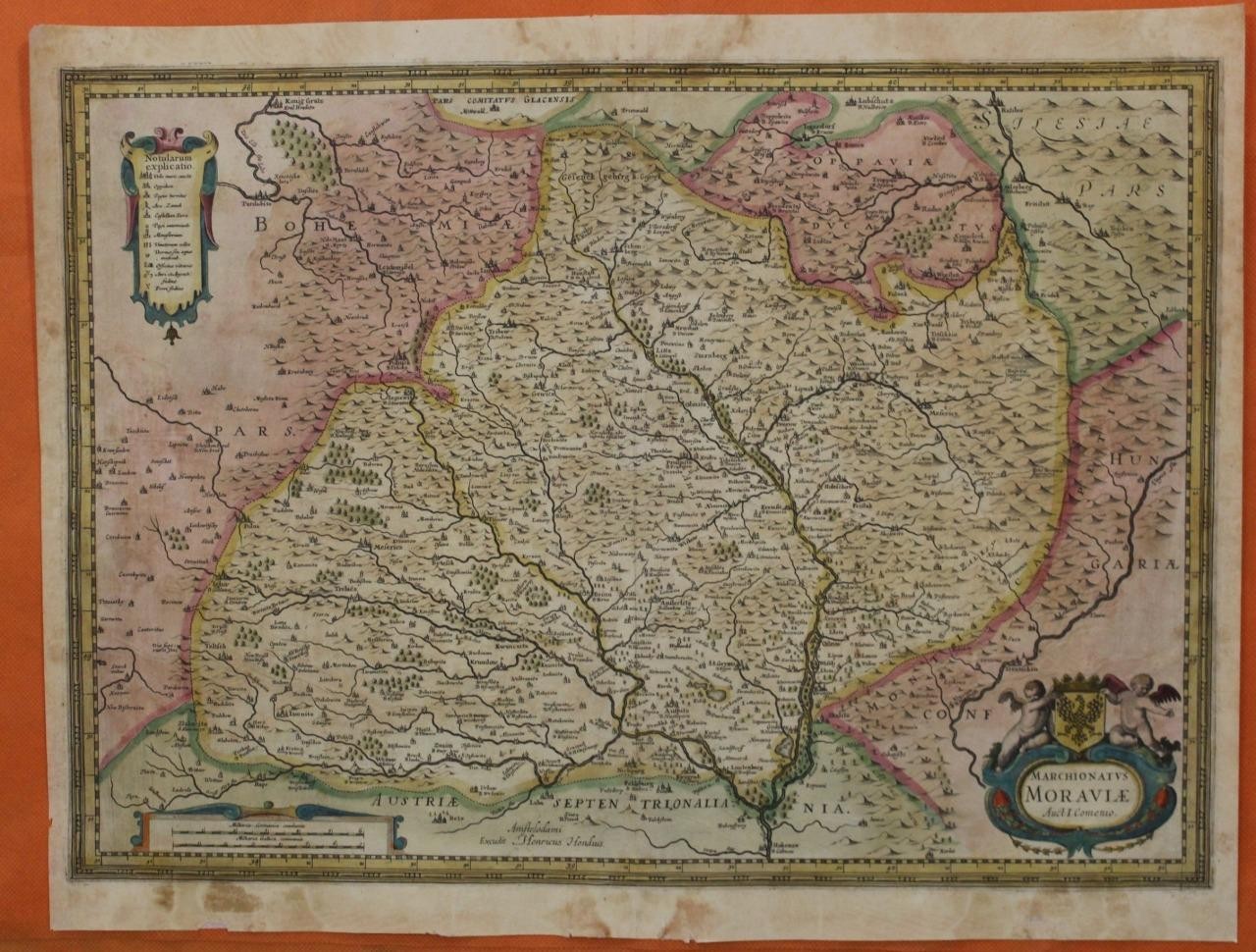 Moravia Czech Republic 1628c Henricus Hondius Unusual Antique Copper Engraved Map