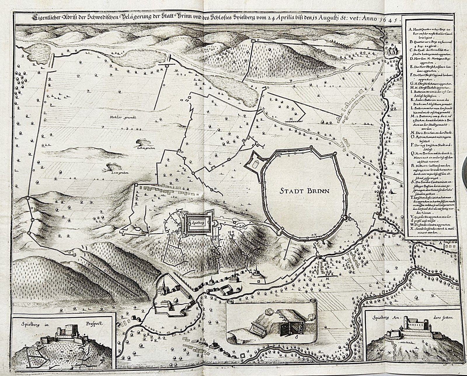 Brünn Brno Festung Spilberk Czech Böhmen Bohemia Kupferstich Merian 1650